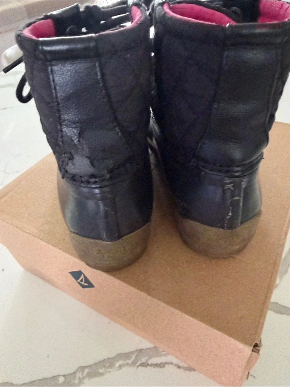 Sperry Kids Black Rain Boots with Pink Lining, Size 1